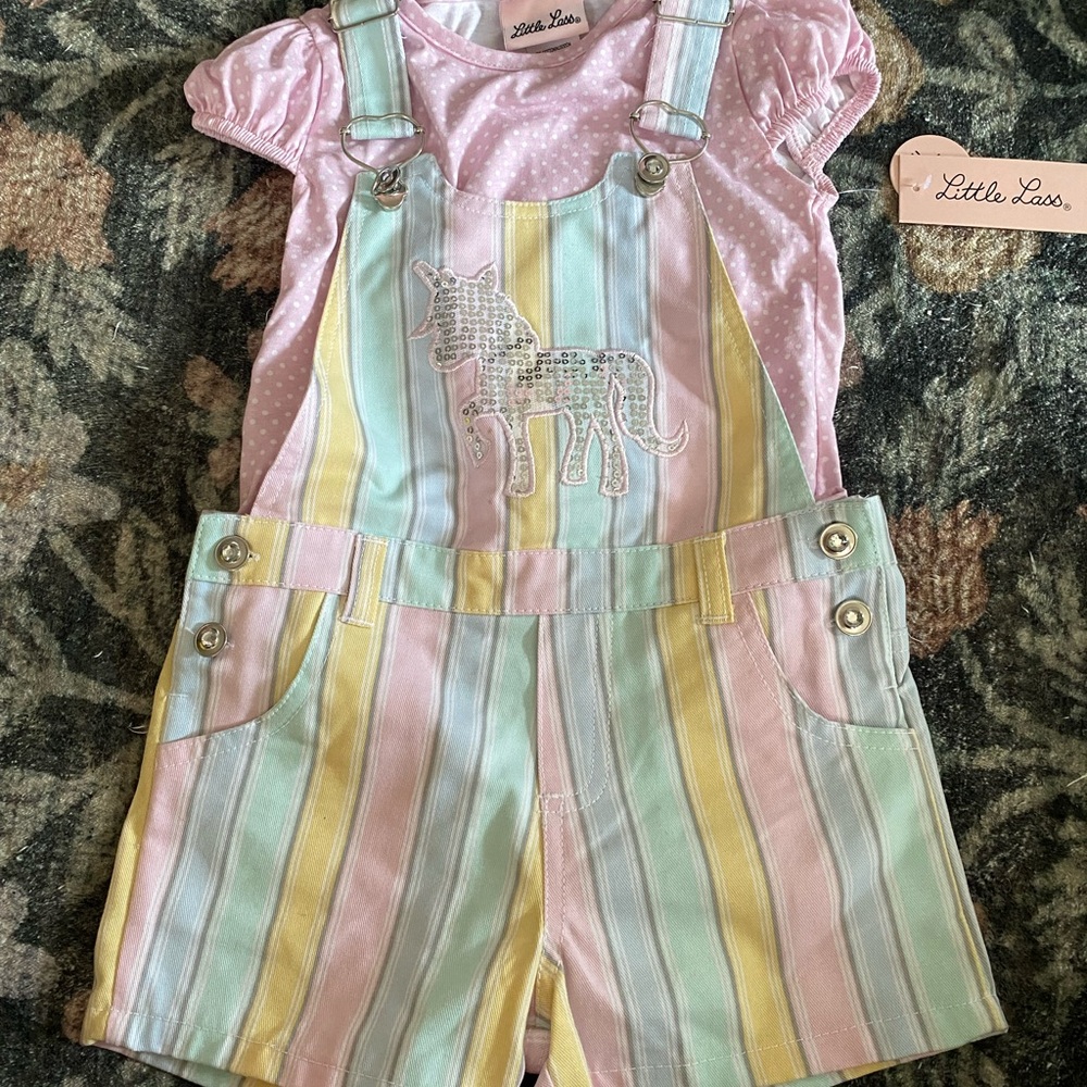 Little Lass Pink and Yellow Overalls with Tailored Look